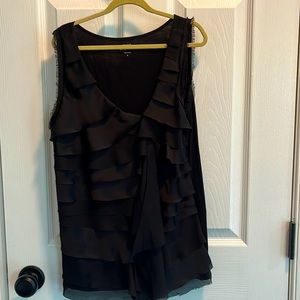 Women’s size S black sleeveless Ann Taylor Loft ruffled front blouse